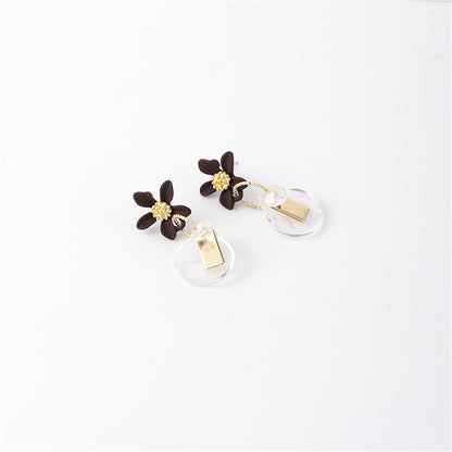 Crystal and 18K Gold-Plated Flower Drop Earrings, gold drop earrings for women, elegant gift for her, lifestyle look