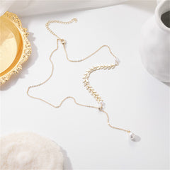 Pearl & 18K Gold-Plated Leaves Lariat Necklace