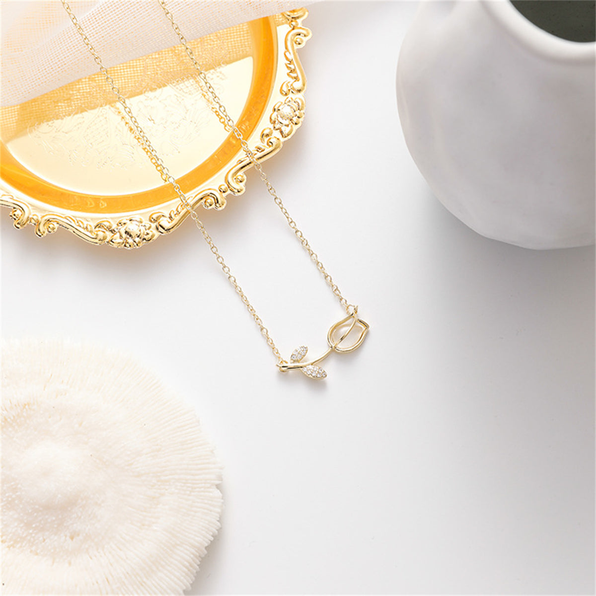 Cat's Eye & Cubic Zirconia Rose Pendant Necklace