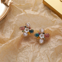 Strawberry Crystal & 18k Gold-Plated Floral Stud Earrings