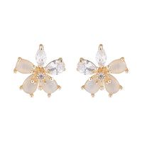 Crystal & Cats Eye Flower Stud Earrings
