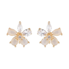 Crystal & Cats Eye Flower Stud Earrings