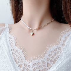 Pearl & 18K Gold-Plated Heart Pendant Necklace