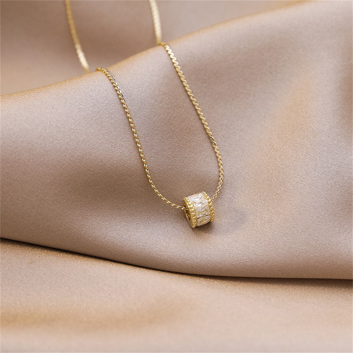 Cubic Zirconia & 18K Gold-Plated Cylinder Pendant Necklace