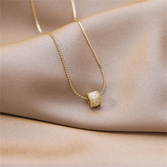 Cubic Zirconia & 18K Gold-Plated Cylinder Pendant Necklace