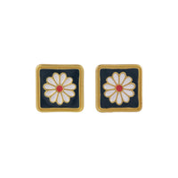 Black Enamel & 18k Gold-Plated Mum Square Stud Earrings