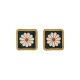 Black Enamel & 18k Gold-Plated Mum Square Stud Earrings