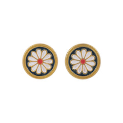 Black Enamel & 18K Gold-Plated Mum Round Stud Earrings