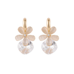 Cat's Eye & 18K Gold-Plated Floral Huggie Earrings