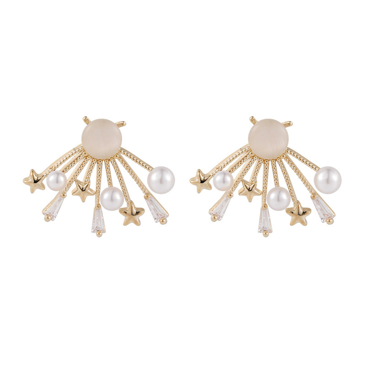 Cats Eye & Pearl 18K Gold-Plated Star Stud Earrings