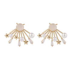 Cats Eye & Pearl 18K Gold-Plated Star Stud Earrings