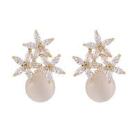 18k Gold-Plated & Clear Cubic Zirconia Floral Stud Earrings