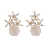 18k Gold-Plated & Clear Cubic Zirconia Floral Stud Earrings