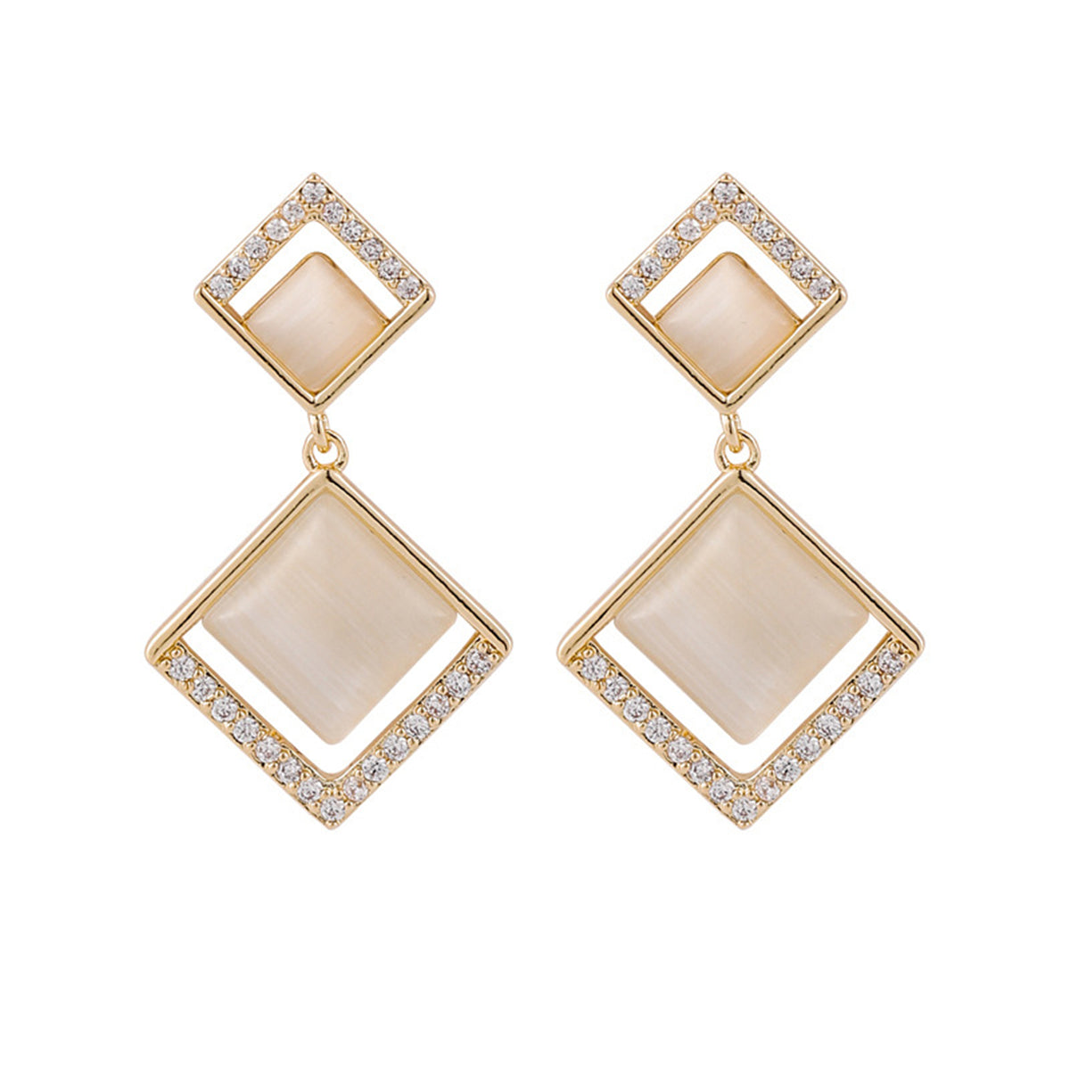 Cubic Zirconia and Cat's Eye 18K Gold-Plated Rhombus Drop Earrings, gold drop earrings for women, side view