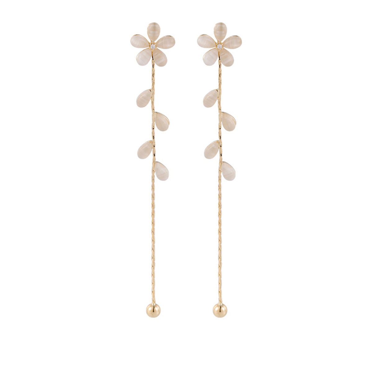 Cats Eye and Cubic Zirconia Floral Drop Earrings, drop earrings for women, dainty minimalist design, side view