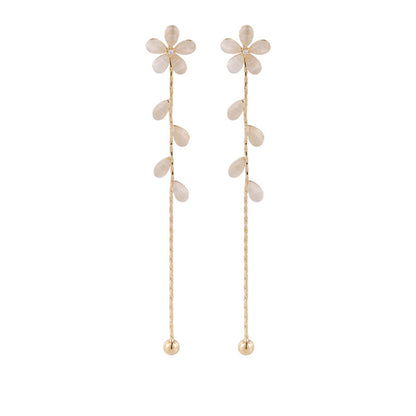 Cats Eye and Cubic Zirconia Floral Drop Earrings, drop earrings for women, dainty minimalist design, side view
