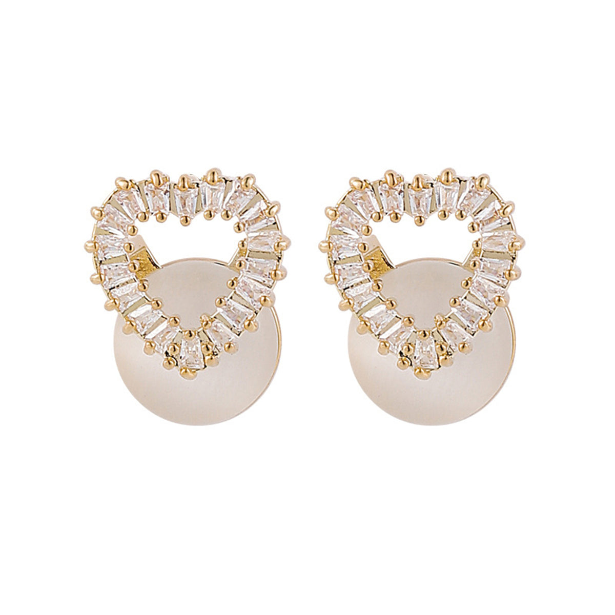 Clear Cubic Zirconia & Cateye 18K Gold-Plated Heart Stud Earrings