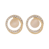 Cats Eye & Clear Cubic Zirconia 18k Gold-Plated Round Stud Earrings