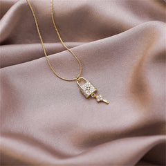 Cubic Zirconia & 18K Gold-Plated Lock & Key Pendant Necklace