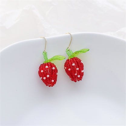 Red and Green Strawberry Drop Earrings, drop earrings for women, elegant gift for her, side view