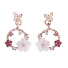 Cubic Zirconia & Acrylic Rose Butterfly Flower Drop Earrings