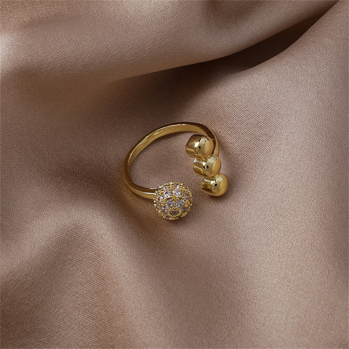 Cubic Zirconia & 18K Gold-Plated Ball Open Ring