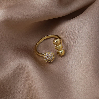 Cubic Zirconia & 18K Gold-Plated Ball Open Ring