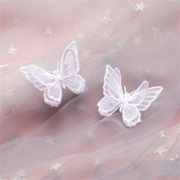White Embroidered Butterfly Stud Earrings