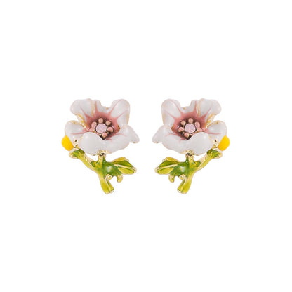 Pink Enamel and Cubic Zirconia Flower Stud Earrings, stud earrings for women, botanical inspired, side view