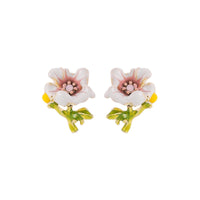 Pink Enamel & Cubic Zirconia Flower Stud Earrings