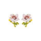 Pink Enamel & Cubic Zirconia Flower Stud Earrings