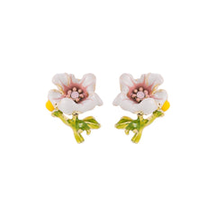 Pink Enamel & Cubic Zirconia Flower Stud Earrings