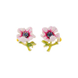 Pink & Blue Cubic Zirconia Flower Stud Earrings