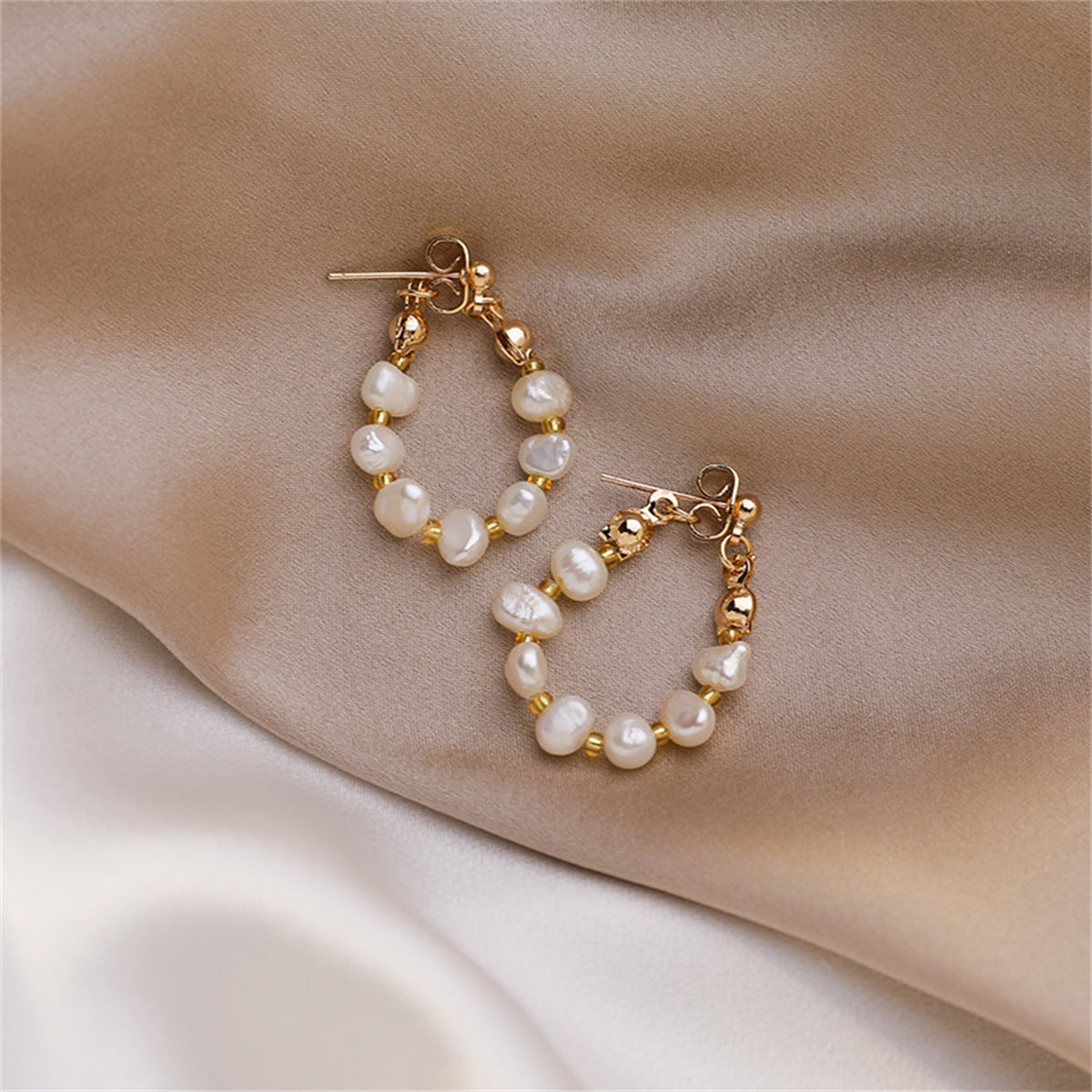 Pearl and 18K Gold-Plated Teardrop Ear Jackets, gold drop earrings for women, dainty minimalist design, side view