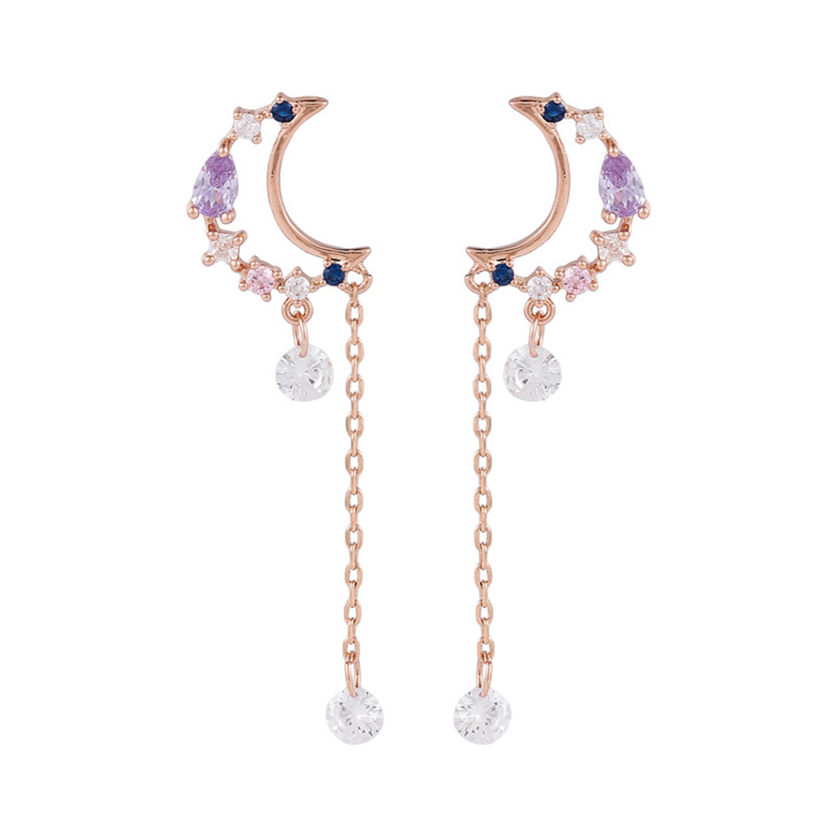 Cubic Zirconia & 18K Gold-Plated Moon Drop Earrings