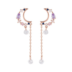 Cubic Zirconia & 18K Gold-Plated Moon Drop Earrings