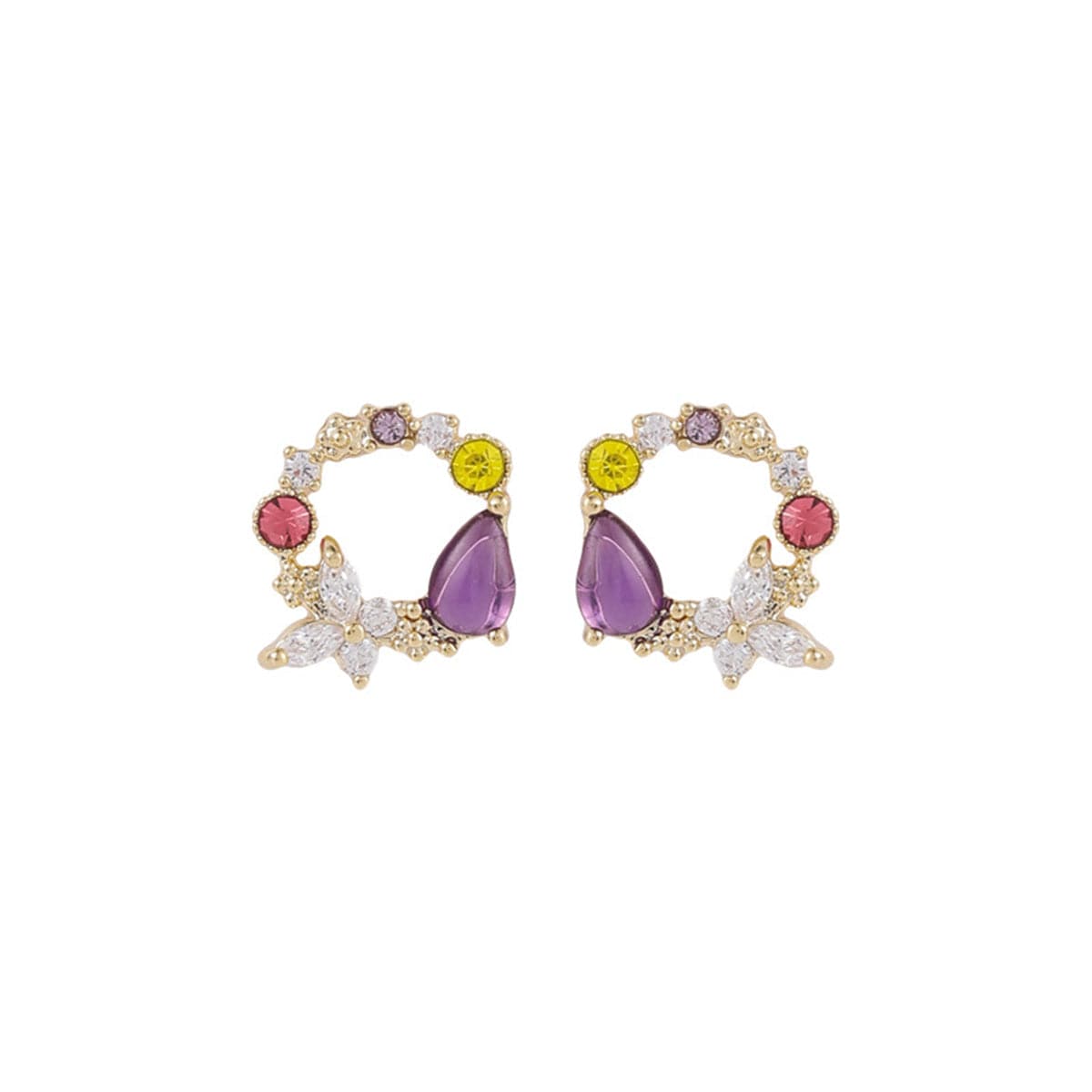 Crystal & 18K Gold-Plated Round Butterfly Stud Earrings