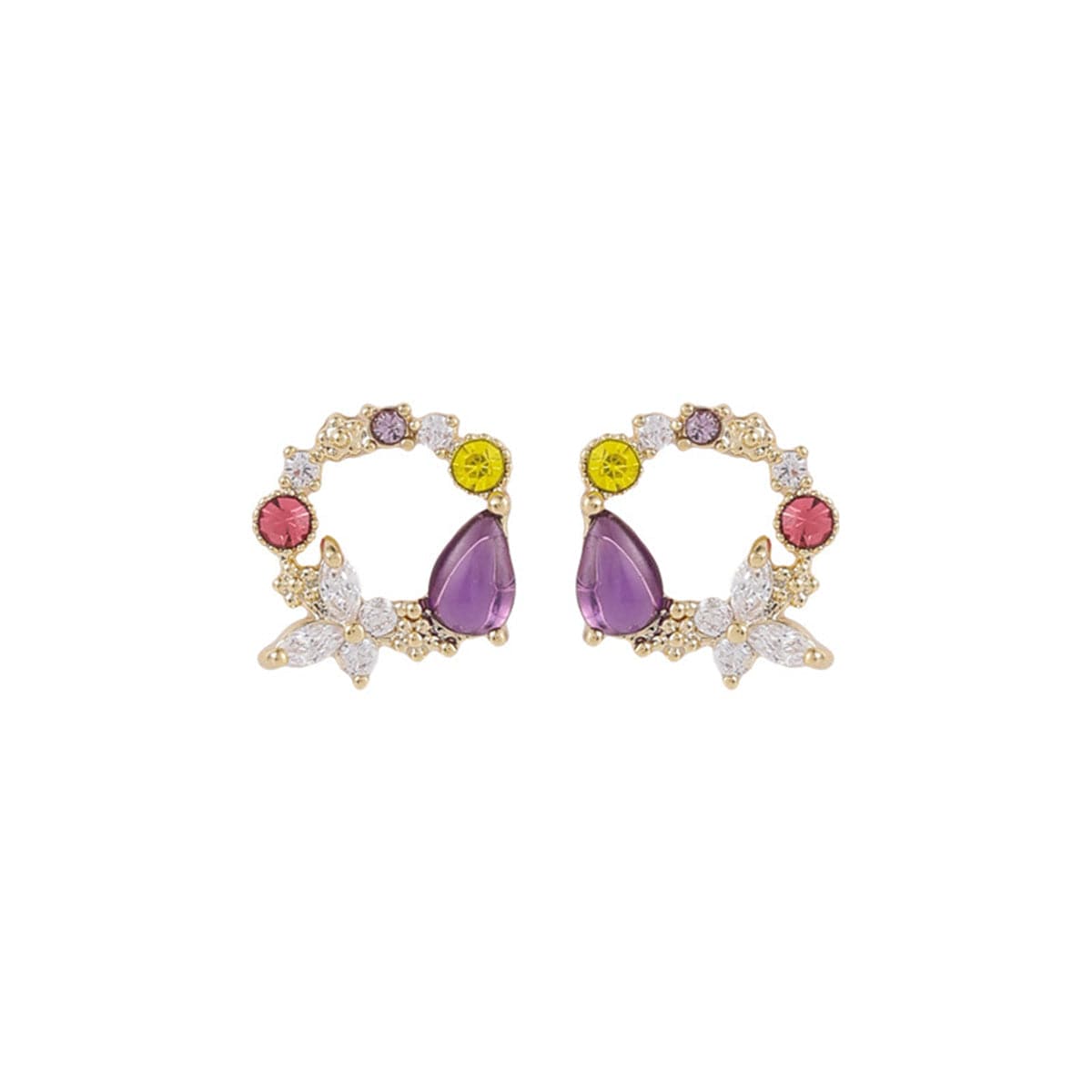 Crystal & 18K Gold-Plated Round Butterfly Stud Earrings