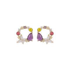 Crystal & 18K Gold-Plated Round Butterfly Stud Earrings
