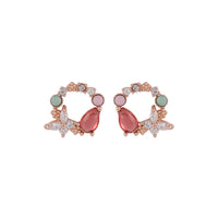 Crystal & 18K Rose Gold-Plated Round Butterfly Stud Earrings