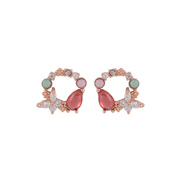 Crystal & 18K Rose Gold-Plated Round Butterfly Stud Earrings