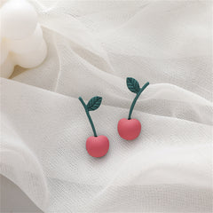 Pink & Green Enamel Cherry Drop Earrings