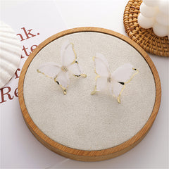 White Mesh & 18K Gold-Plated Butterfly Stud Earrings