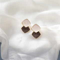Gray Enamel & 18K Gold-Plated Stacked Square Drop Earrings
