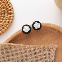 Black & White Camellia Stud Earrings