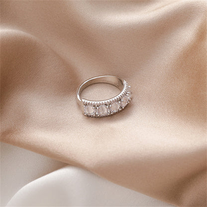 Crystal and Silver-Plated Round-Cut Channel Band Ring, silver statement rings for women, detail close-up