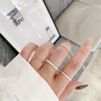 Pearl and 18K Gold-Plated Ring Set, jewelry gift sets for women, vintage-inspired design, front view