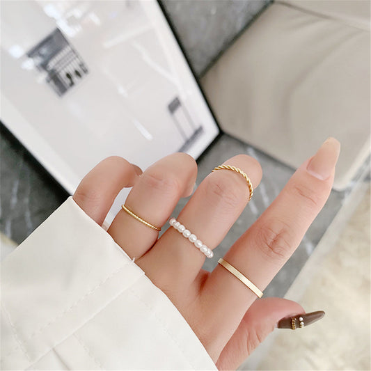 Pearl and 18K Gold-Plated Ring Set, jewelry gift sets for women, botanical inspired, front view