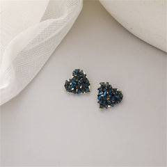 Blue Crystal & 18K Gold-Plated Clustered Heart Stud Earrings