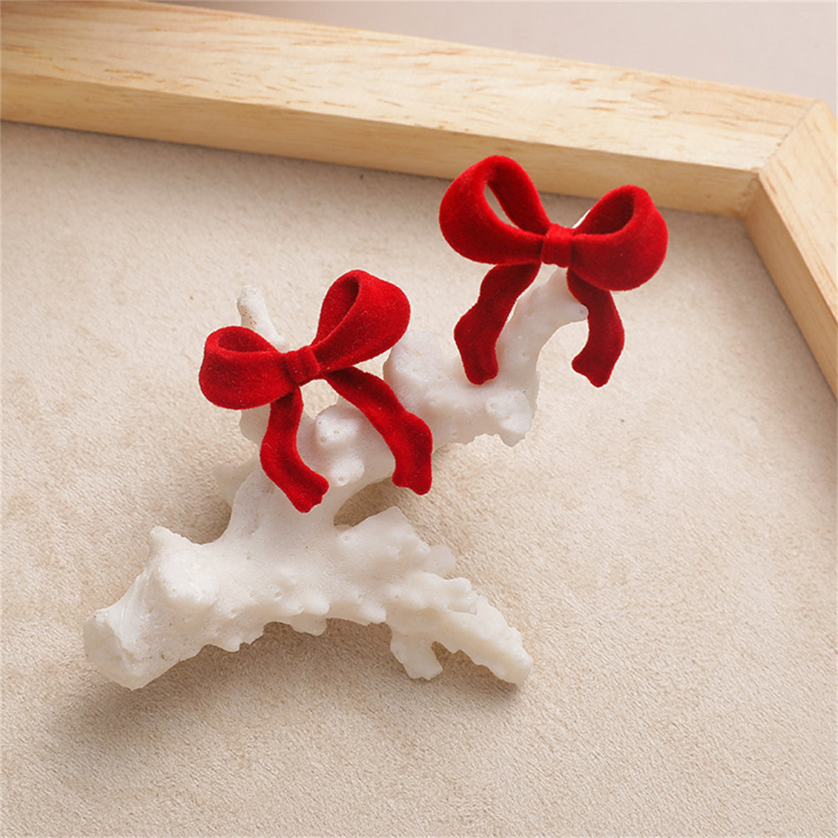 Red Velvet Bow Stud Earrings, stud earrings for women, dainty minimalist design, side view
